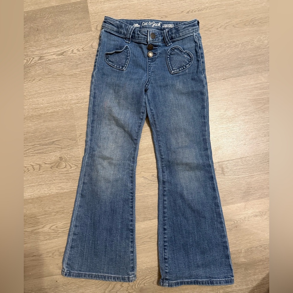 Denim Heart Accent Flare Jeans